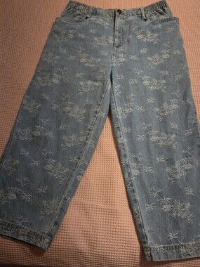 Rebecca Malone Light Blue Floral Pattern Women’s Jeans, Size 10